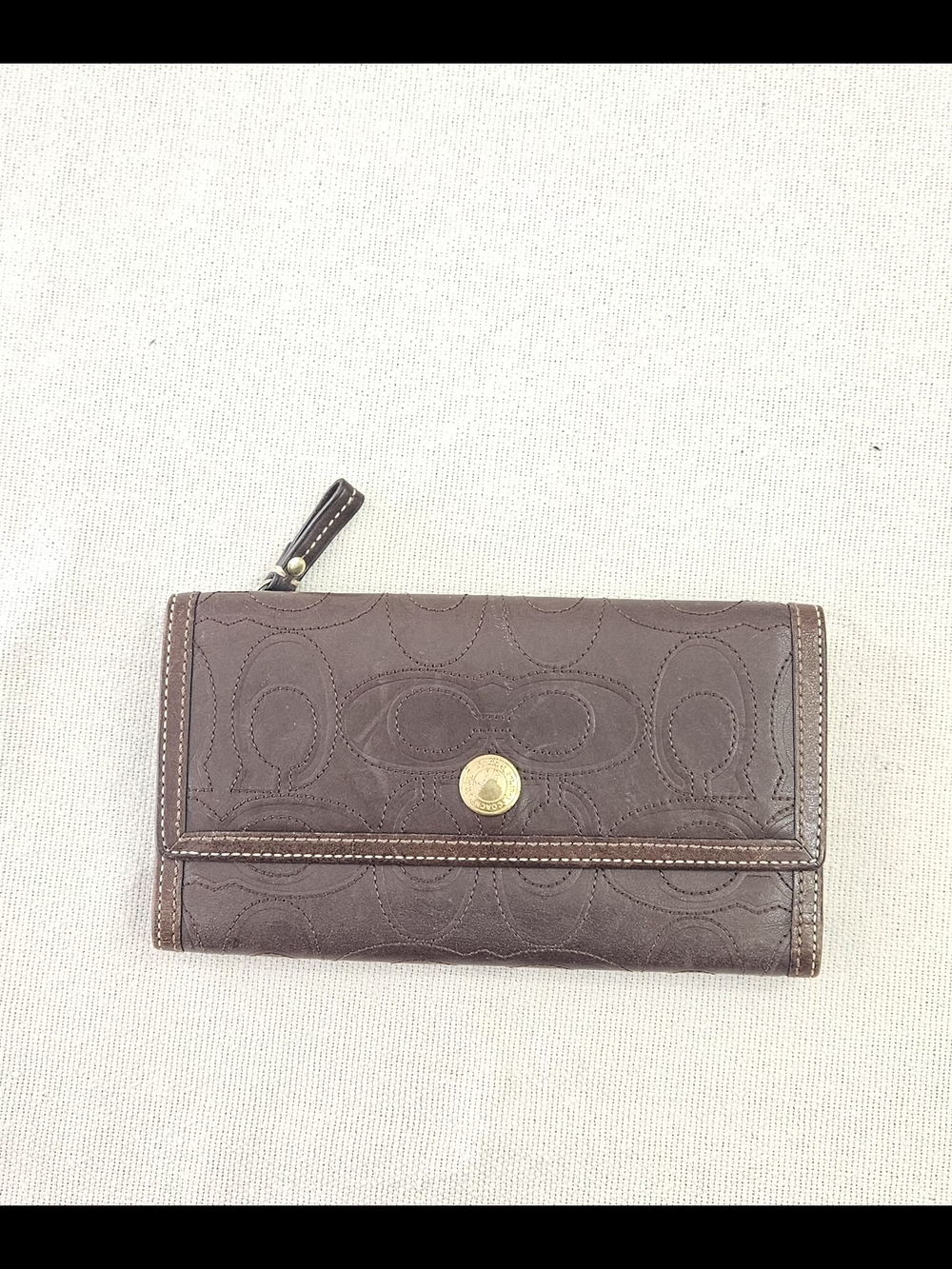 Coach Hampton Continental Stitched Embossed Brown Leather Wallet